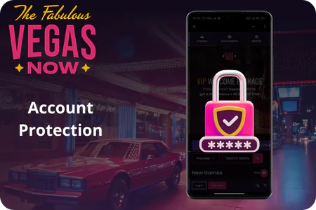 Online pokies Vegas Now smartphone with neon padlock.